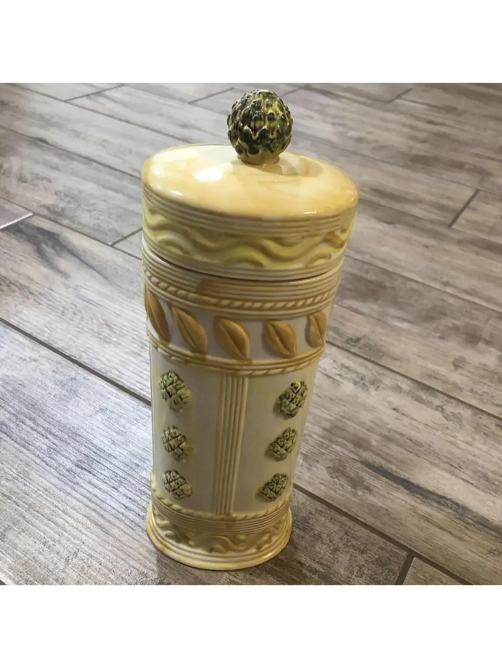 Ceramic Oval Pasta Storage Canister with Lid Artichokes Tuscan Design